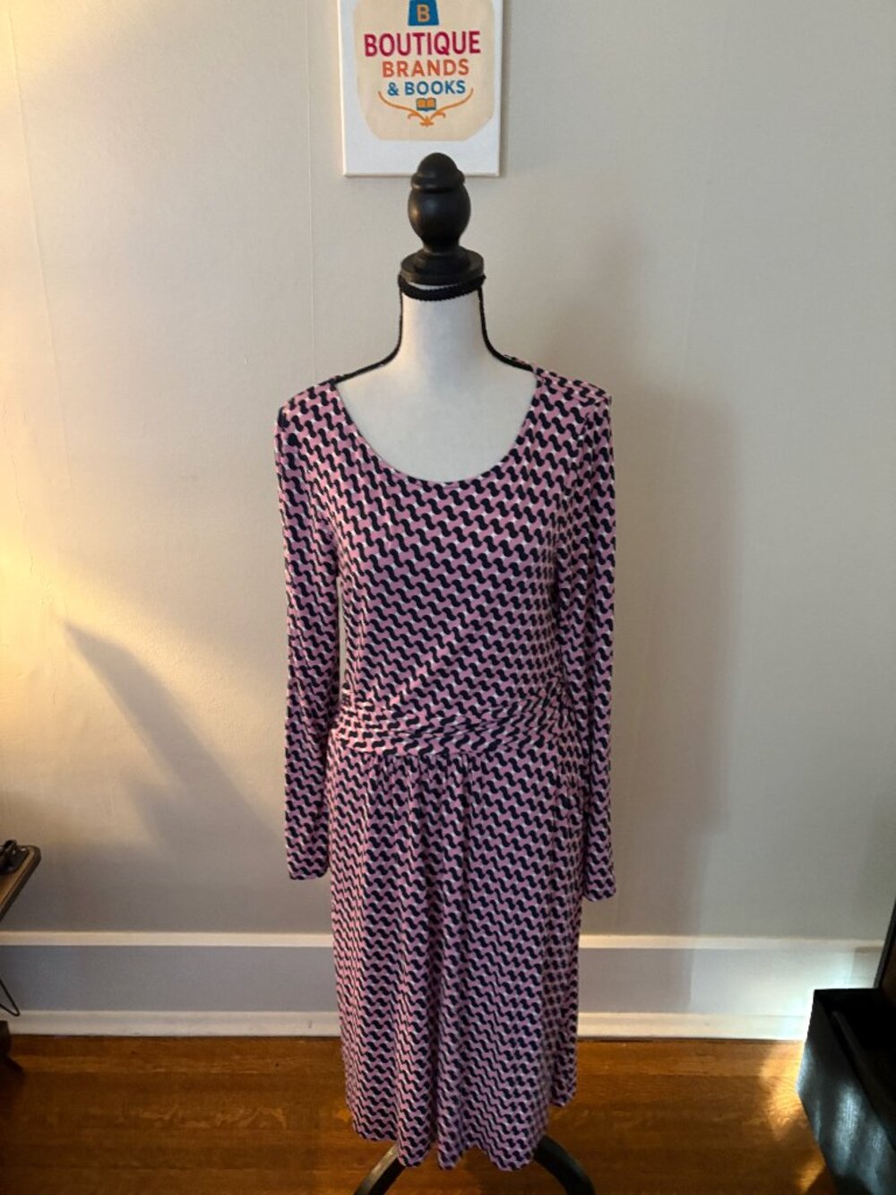 Boden PINK NAVY ABSTRACT PRINT JERSEY MIDI DRESS D US 8 UK 12
